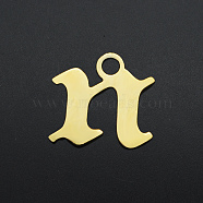 201 Stainless Steel Charms, Laser Cut, Letter, Golden, Letter.N, N:7x7.5x1mm, Hole: 1.2mm(STAS-S105-JA570-N)
