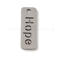201 Stainless Steel Pendants, Laser Cut, Rectangle with Hope Charm, Stainless Steel Color, 17x6x1mm, Hole: 1.5mm(STAS-E217-39E-P)
