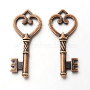 Tibetan Style Alloy Pendants, Cadmium Free & Nickel Free & Lead Free, Red Copper, Skeleton Key, about 46.5mm long, 18mm wide, 4mm thick, hole: 3mm(X-K07WC062)