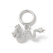 Brass Micro Pave Clear Cubic Zirconia Dragon European Dangle Charms, Large Hole Pendants, Platinum, 20mm, Hole: 7.5mm(KK-U052-38P)