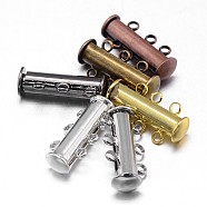 3-Strands 6-Holes Tube Brass Magnetic Slide Lock Clasps, Nickel Free, Mixed Color, 21x10x6.5mm, Hole: 2mm(KK-D473-M-NF)