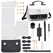 DIY Imitation Leather Sew on Women's Crossbody Bag Making Kit, including Fabrics, Imitation Pearl Cat Head Ornament, Alloy Buckles & Magnetic Button, Cord and Needle, Screwdriver, Black, Finished Product: 25x7x18.5cm(DIY-WH0387-30A)