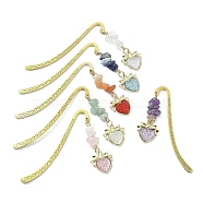 6Pcs 6 Style Natural Gemstone Beaded Pendant Bookmarks with Acrylic Heart, Tibetan Style Zinc Alloy Hook Bookmarks, Mixed Color, 85mm, 1pc/style(AJEW-JK00261)