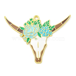 Alloy Enamel Pendants, Golden, Cattle Head with Flower Charm, Camel, 34x45.5x2.5mm, Hole: 2mm, 10pcs/set(FIND-Z049-02A-03G)