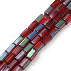 Electroplate Transparent Glass Beads Strands, Half Plated, Faceted, Rectangle, FireBrick, 4.8~5x2.5~3x2.5~3mm, Hole: 1mm, about 96pcs/strand, 18.90''(48cm)(EGLA-H106-01A-HP02)