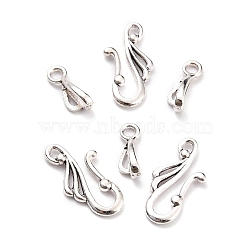 Tibetan Style Alloy Hook and S-Hook Clasps, Lead Free, Nickel Free, Antique Silver, 17x6x6mm, Hole: 3mm(TIBE-XCP0000-20AS-NF)