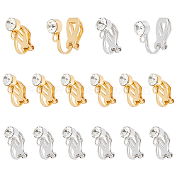 20Pcs 2 Colors 304 Stainless Steel Clip-on Earring Findings with Cubic Zirconia, with Loops, Golden & Stainless Steel Color, 14x5mm, Hole: 2.5mm, 10Pcs/color(STAS-UN0054-70)