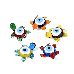 Handmade Lampwork Turtle with Evil Eye Figurine Display Decorations, for Home Desktop Decoration, Mixed Color, 37.5~40x32~33x12~13.5mm(LAMP-N034-25)