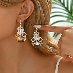 Butterfly Tassel Ethnic Style Iron Hoop Earrings for Women Party Vacation, Colorful, 60x29mm(OS6798)