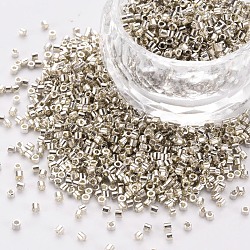 Plated Glass Cylinder Beads, Seed Beads, Metallic Colours, Round Hole, WhiteSmoke, 1.5~2x1~2mm, Hole: 0.8mm, about 8000pcs/bag, about 1pound/bag(SEED-S047-E-003)
