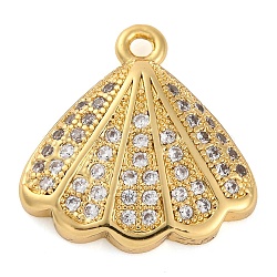 Rack Plating Brass Micro Pave Cubic Zirconia Pendants, Cadmium Free & Lead Free, Long-Lasting Plated, Shell Shape, Real 18K Gold Plated, 16x15.5x4mm, Hole: 1.4mm(KK-Z070-09G)