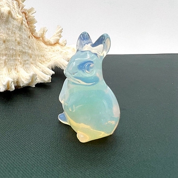 Opalite Gemstone Carved Rabbit Figurines, for Home Office Desktop Feng Shui Ornament, 50mm