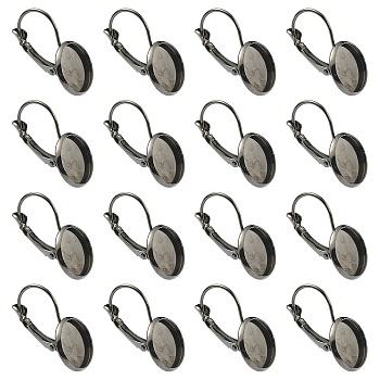 10Pcs Brass Leverback Earring Findings, Flat Round Earring Settings, Gunmetal, 25x14mm, Tray: 12mm