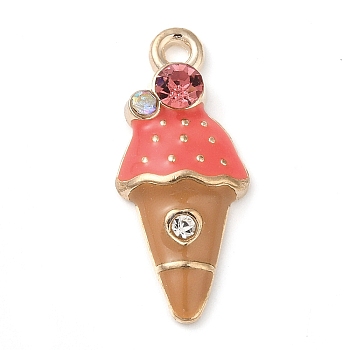 Light Gold Plated Alloy Enamel Pendants, with Rhinestone, Long-Lasting Plated, Ice Cream Charm, Tomato, 22.5x9.5x3.5mm, Hole: 1.6mm