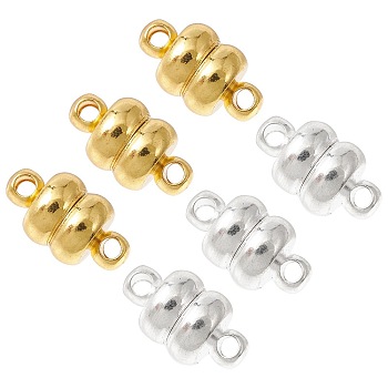 10 Sets 2 Colors Brass Magnetic Clasps, for Jewelry Making, Flat Round, Golden & Silver, 12.5x7mm, Hole: 1.6mm, 5 sets/color