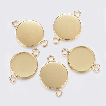 304 Stainless Steel Cabochon Connector Settings, Plain Edge Bezel Cups, Flat Round, Golden, 19x12x2mm, Hole: 2.5mm, Tray: 10mm
