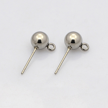 Non-Tarnish 304 Stainless Steel Stud Earring Findings, with Loop, Earring Posts, Stainless Steel Color, 17x9x6mm, Hole: 1mm, Pin: 0.4mm