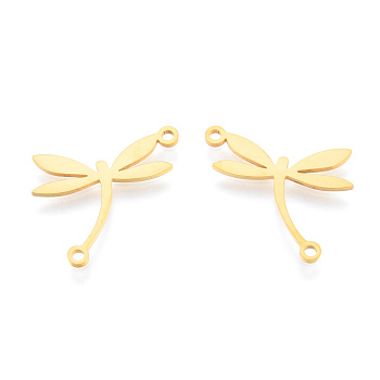 201 Stainless Steel Connector Charms, Dragonfly, Real 18K Gold Plated, 17.5x21x1mm, Hole: 1.5mm
