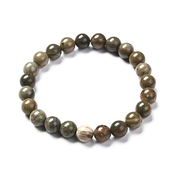 Natural Silver Leaf Jasper Round Beads Stretch Bracelet for Men Women, Bead: 8~8.5mm, Inner Diameter: 2-1/4 inch(5.7cm)