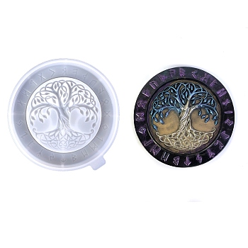 Flat Round with Tree of Life & Runes DIY Wall Decoration Silicone Molds, Resin Casting Molds, for UV Resin, Epoxy Resin Craft Making, White, 169x160x21.5mm, Inner Diameter: 150mm