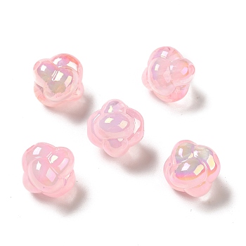 UV Plating Rainbow Iridescent Acrylic Beads, Knot, Pink, 17x17.5x17.5mm, Hole: 2.8mm