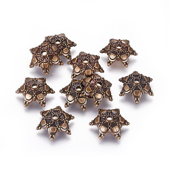CCB Plastic Bead Caps, Flower, 6-Petal, Antique Bronze, 18x4mm, Hole: 2.5mm