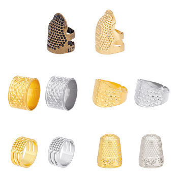 10Pcs 10 Style Brass & Stainless Steel & Zinc Alloy & Iron Rings, Sewing Thimbles, for Protecting Fingers and Increasing Strength, Mixed Color, 9~26x12.5~17mm, 1pc/style