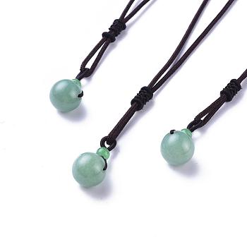 Natural Green Aventurine Pendant Necklaces, with Nylon Cord, Round, 27.55 inch(70cm)