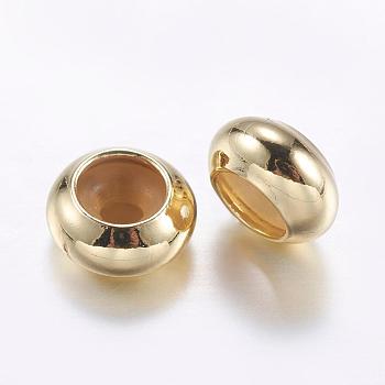 Brass Beads, with Rubber Inside, Slider Beads, Stopper Beads, Rondelle, Golden, 7x3.5mm, Hole: 2mm