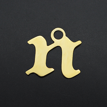 201 Stainless Steel Charms, Laser Cut, Letter, Golden, Letter.N, N:7x7.5x1mm, Hole: 1.2mm