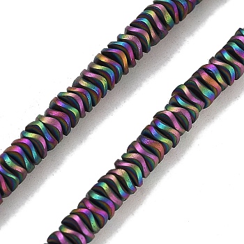 Electroplated Synthetic Non-magnetic Hematite Beads Strands, Wavy Disc, Matte Style, Rainbow Plated, 4x1.5mm, Hole: 1mm, about 306pcs/strand, 16.30''(41.4cm)