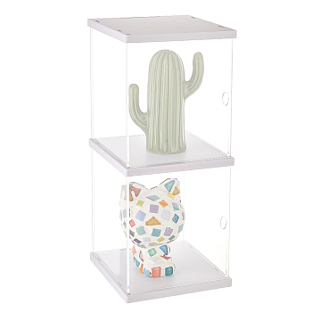 2-Tier Transparent Acrylic Minifigures Display Case, for Models, Building Blocks, Doll Display Holder, Clear, Finished Product: 15x15x30.2cm