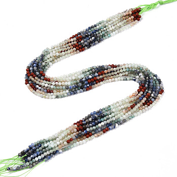 Natural Mixed Gemstone Beads Strands, Round Beads, Faceted, 3~3.5x3mm, Hole: 0.5mm, about 129~132pcs/strand, 15.16''~15.55''(38.5~39.5cm)