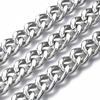 Iron Cuban Link Chains, Chunky Chains, Unwelded, with Spool, Oval, Platinum, 14x10x3mm, about 49.21 Feet(15m)/roll