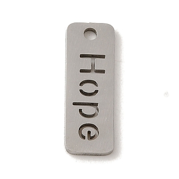 201 Stainless Steel Pendants, Laser Cut, Rectangle with Hope Charm, Stainless Steel Color, 17x6x1mm, Hole: 1.5mm