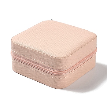 Square PU Leather Jewelry Zipper Storage Boxes, Travel Portable Jewelry Cases for Necklaces, Rings, Earrings and Pendants, PeachPuff, 9.6x9.6x5cm