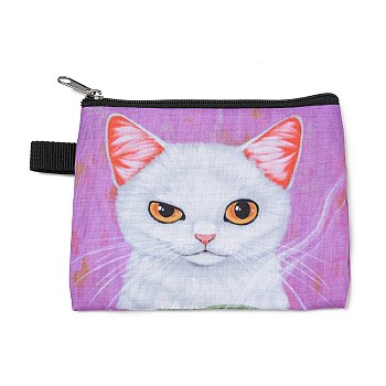 Cute Cat Polyester Zipper Wallets, Rectangle Coin Purses, Change Purse for Women & Girls, Medium Purple, 11x13.5cm