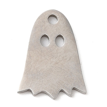 Halloween 201 Stainless Steel Pendants, Ghost Charm, Stainless Steel Color, 14.5x10.5x1mm, Hole: 1.5mm