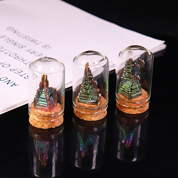 Natural Bismuth Carved Tower Healing Figurines with Glass Bottle, Reiki Stones Statues for Energy Balancing Meditation Therapy, 30x55mm