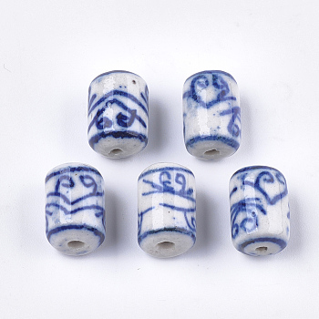 Handmade Porcelain Beads, Blue and White Porcelain, Column, Blue, 13.5x9.5mm, Hole: 1.5mm