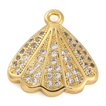 Rack Plating Brass Micro Pave Cubic Zirconia Pendants, Cadmium Free & Lead Free, Long-Lasting Plated, Shell Shape, Real 18K Gold Plated, 16x15.5x4mm, Hole: 1.4mm