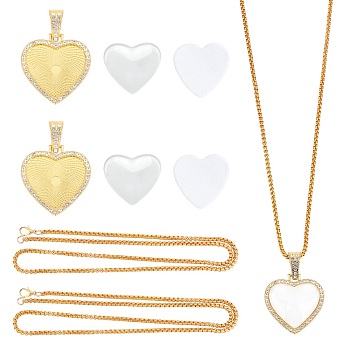 Alloy Rhinestone Pendant Necklaces, with Glass and Box Chains, Heart, Golden, 24-1/4 inch(61.5cm)