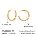C-Shaped 304 Stainless Steel Stud Earrings, Real 18K Gold Plated, 40x4mm(ER2491-2)