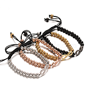 Round 304 Stainless Steel Braided Beaded Bracelets, with Infinity Brass Micro Pave Cubic Zirconia Links, Mixed Color, 50~90mm(BJEW-O124-11)