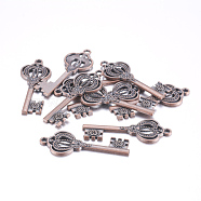 Red Copper Key Tibetan Style Pendant Rhinestone Settings, Cadmium Free & Nickel Free & Lead Free, 44x16x2mm, Hole: 2mm, Fit for 2mm Rhinestone(X-TIBE-16047-R-NR)