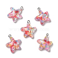 Transparent Resin Pendants, with Platinum Tone Iron Loops & Glitter Powder, Star, Colorful, 24x20x8mm, Hole: 2mm(RESI-D055-086P)