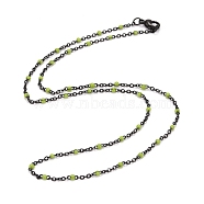 Ion Plating(IP) 304 Stainless Steel Cable Chain Necklaces, with Enamel, Yellow Green, 17.91 inch(455mm)(NJEW-K122-03I)