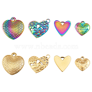 8Pcs 8 Style 304 Stainless Steel Pendants, Heart, Mixed Color, 17~26x17~25x2.5mm, Hole: 1.6~3mm, 1pc/style(STAS-CA0001-99)