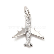 Rack Plating Brass Micro Pave Cubic Zirconia Charms, Passenger Plane Charm, Long—Lasting Plated, with Jump Rings, Cadmium Free & Lead Free, Real Platinum Plated, 14x13x2mm, Hole: 3mm(KK-K270-39P)