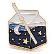 Alloy Enamel Brooches, Enamel Pin, with Butterfly Clutches, Milk with Star, Midnight Blue, Golden, 27.5x21mm(JEWB-O004-23)